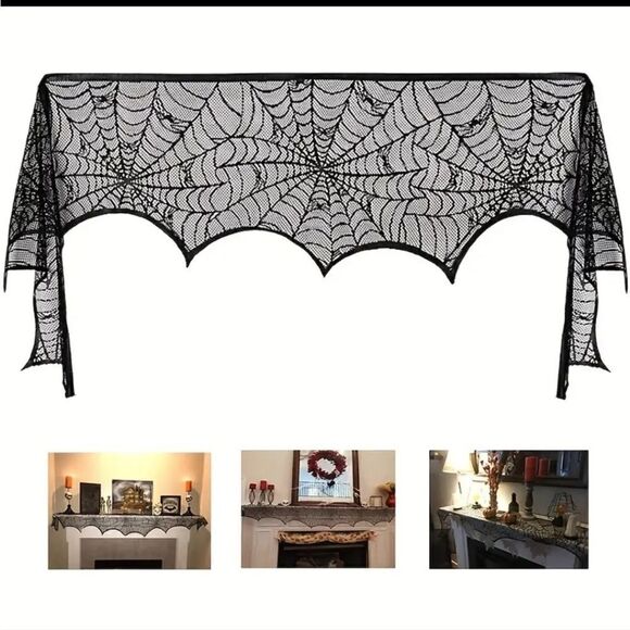 New Lace Spiderweb scalloped Halloween Mantel or over door decor - Picture 8 of 9